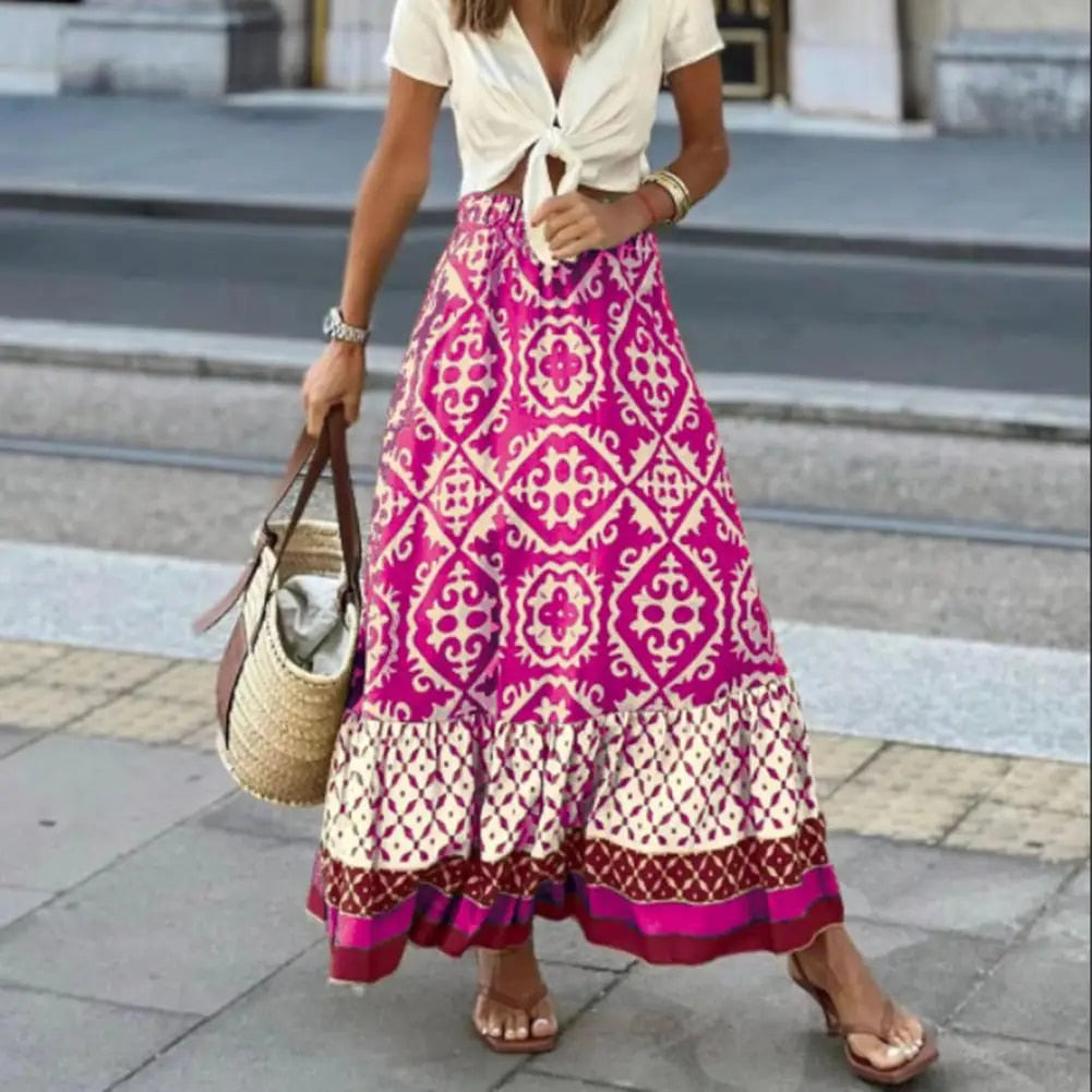 Jupe d'été femme taille haute - Maxi