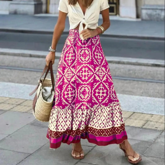 Jupe d'été femme taille haute - Maxi