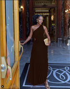Orana - Gerafftes Abendkleid mit Pelzbesatz für Frauen