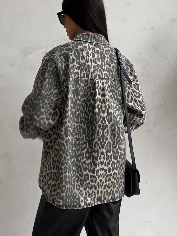 Veste en jean imprimé léopard - Elarine
