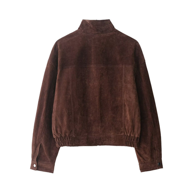 Veste en daim pour femme avec poches sur le devant - Mireane
