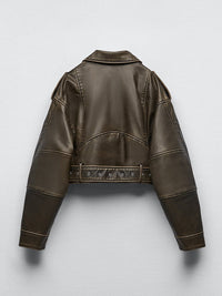 Classic Faux Leather Creation - Ladies Vintage Jacket with Belt