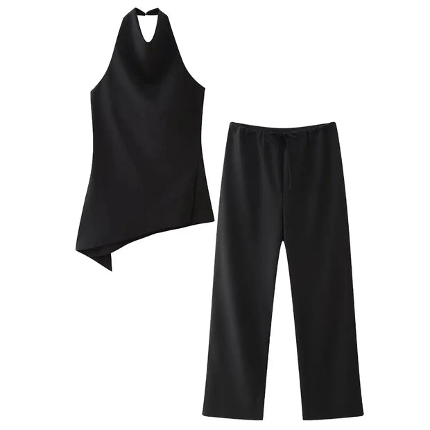 Ensemble dos nu pour femmes avec dos ouvert et pantalon fluide - Mishlova