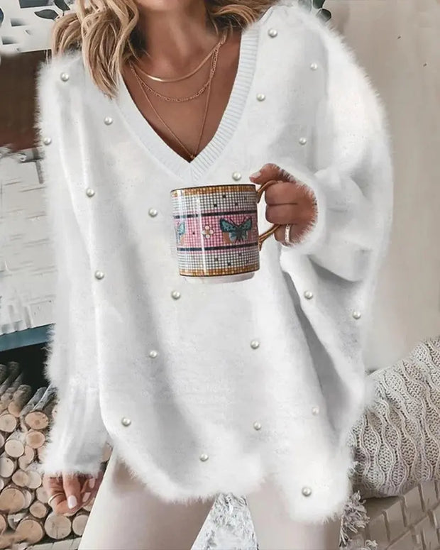 Pull à col en V manches longues pour femmes Zexo