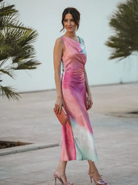 Talia - Robe tie dye à col châle
