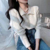 Lore - Plüschpullover mit Kragen und langen Ärmeln