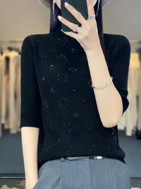 Pull à manches mi-hautes et col mi-haut pour femmes