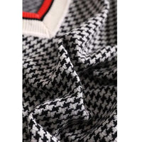 Pull pied-de-poule à col en V pour femme