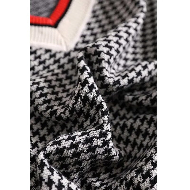 Pull pied-de-poule à col en V pour femme