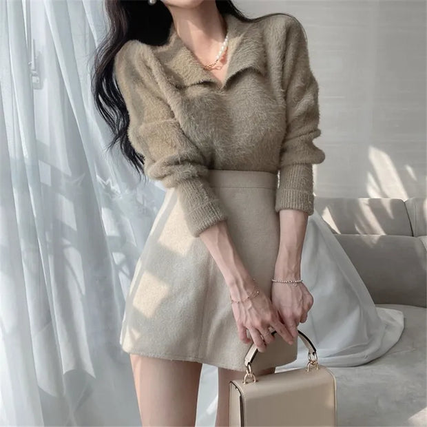 Lore - Plüschpullover mit Kragen und langen Ärmeln