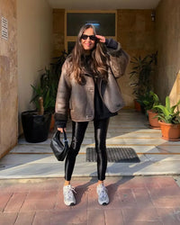 Veste Chaude en PU avec Poches pour Femme