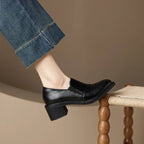 Damen Leder Slipper mit breitem Absatz und runder Spitze - Maelle
