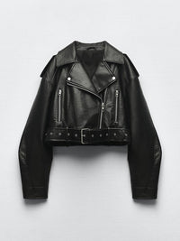 Classic Faux Leather Creation - Ladies Vintage Jacket with Belt