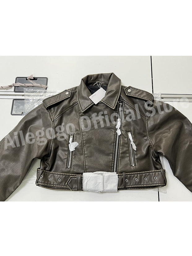 Classic Faux Leather Creation - Ladies Vintage Jacket with Belt