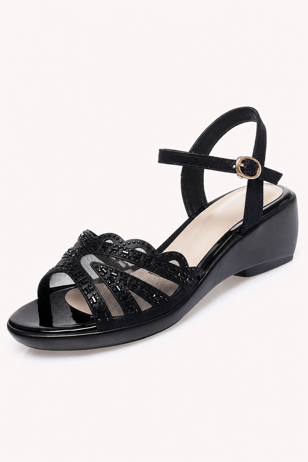 Elegante orthopädische Sandalen für Damen mit niedrigem Keilabsatz – Romina