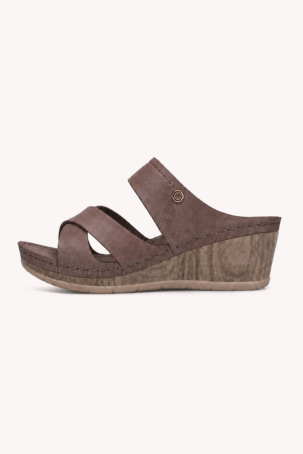 Damen-Sandalen mit Keilabsatz, Plateau und gekreuzten Riemen – Brigitte