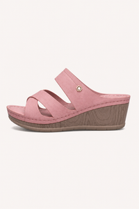 Damen-Sandalen mit Keilabsatz, Plateau und gekreuzten Riemen – Brigitte