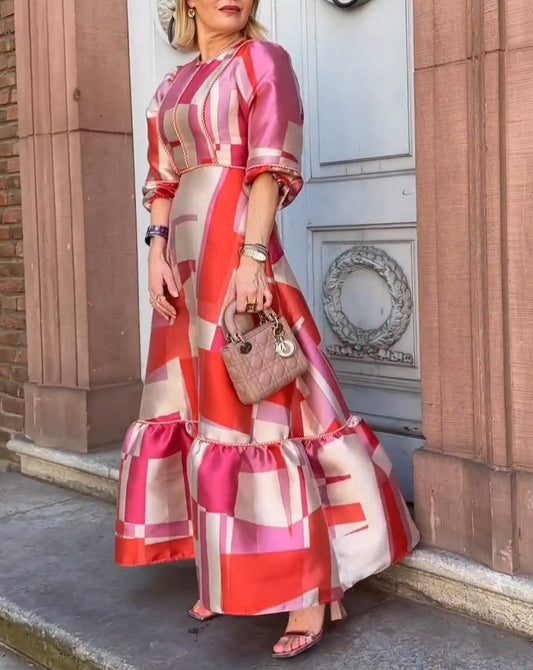Rocka - Robe rouge imprimée à manches longues