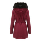 Sara - Damen Parka Mantel Mittellang mit Pelzkragen Chic