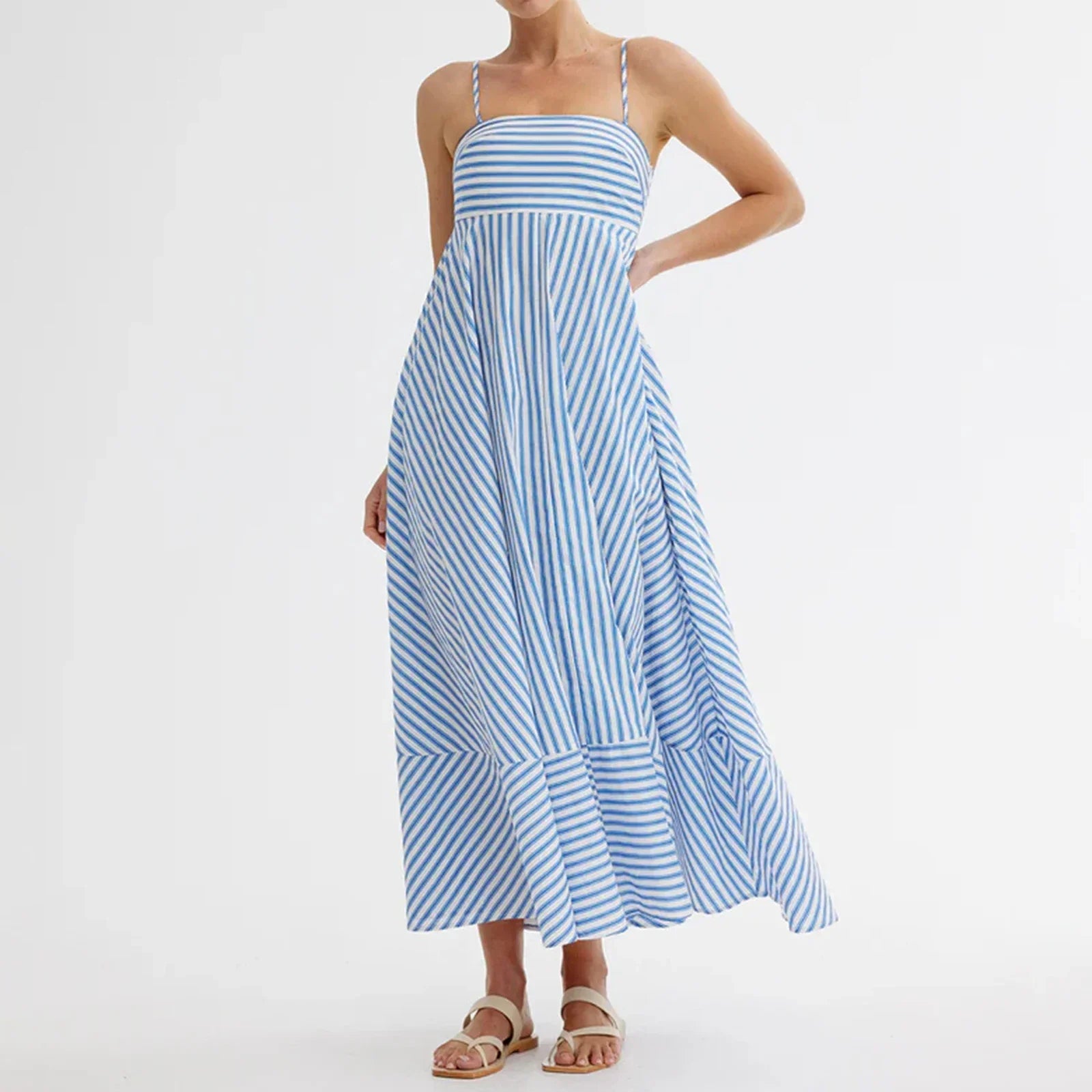 Damen Maxikleid mit dünnen Trägern und gestreiftem Muster - Alvera