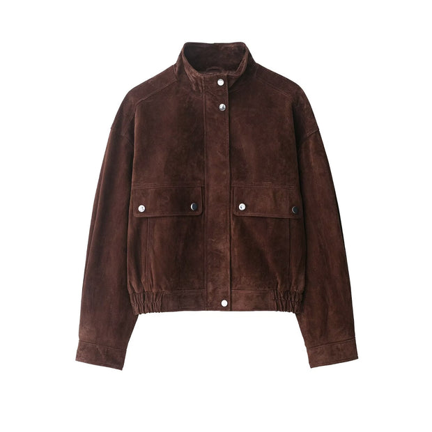 Veste en daim pour femme avec poches sur le devant - Mireane