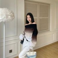 Clarissa - Schulterfreier Gradient Flauschiger Strickpullover