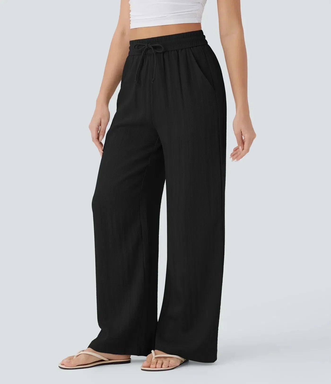 Weite Leinenhose für Damen mit Gummizug in der Taille und verstellbarem Kordelzug - Brisa