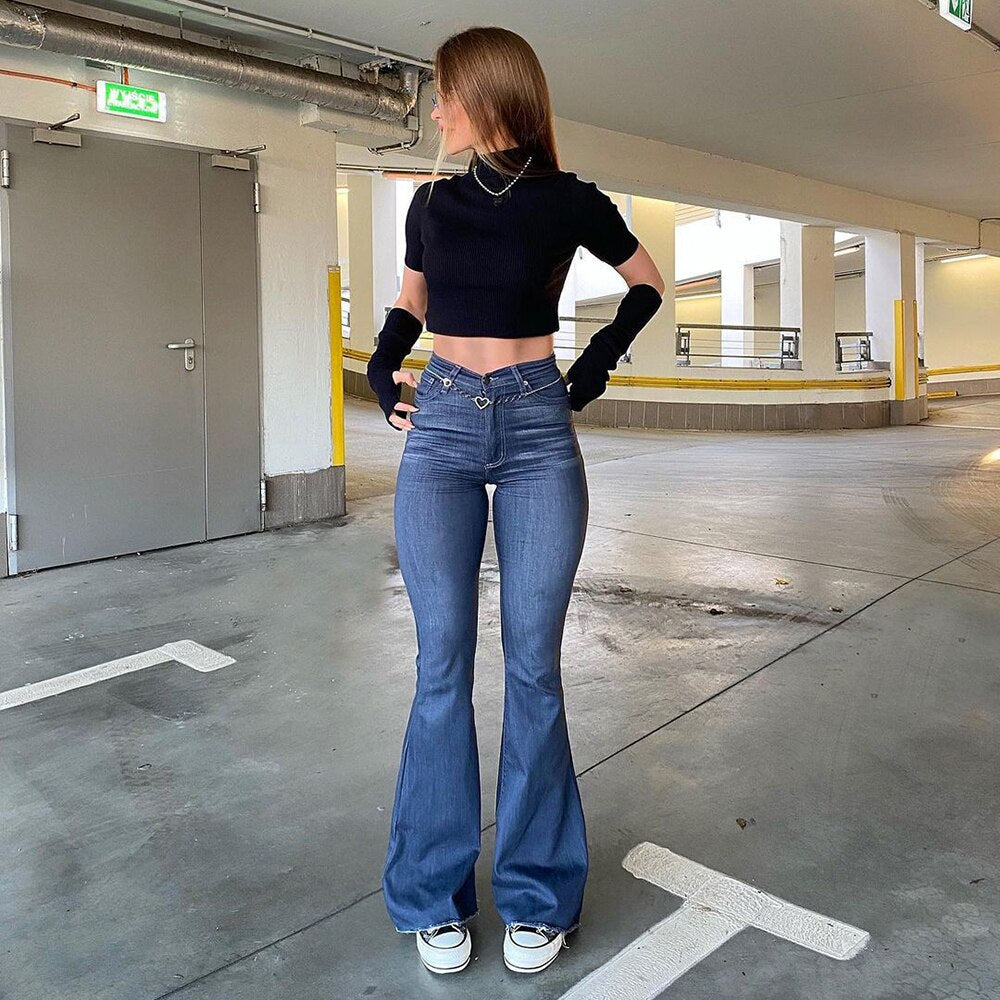 Jean bleu taille haute pour femme Jeem