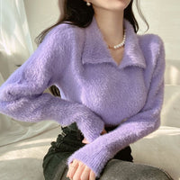 Lore - Plüschpullover mit Kragen und langen Ärmeln