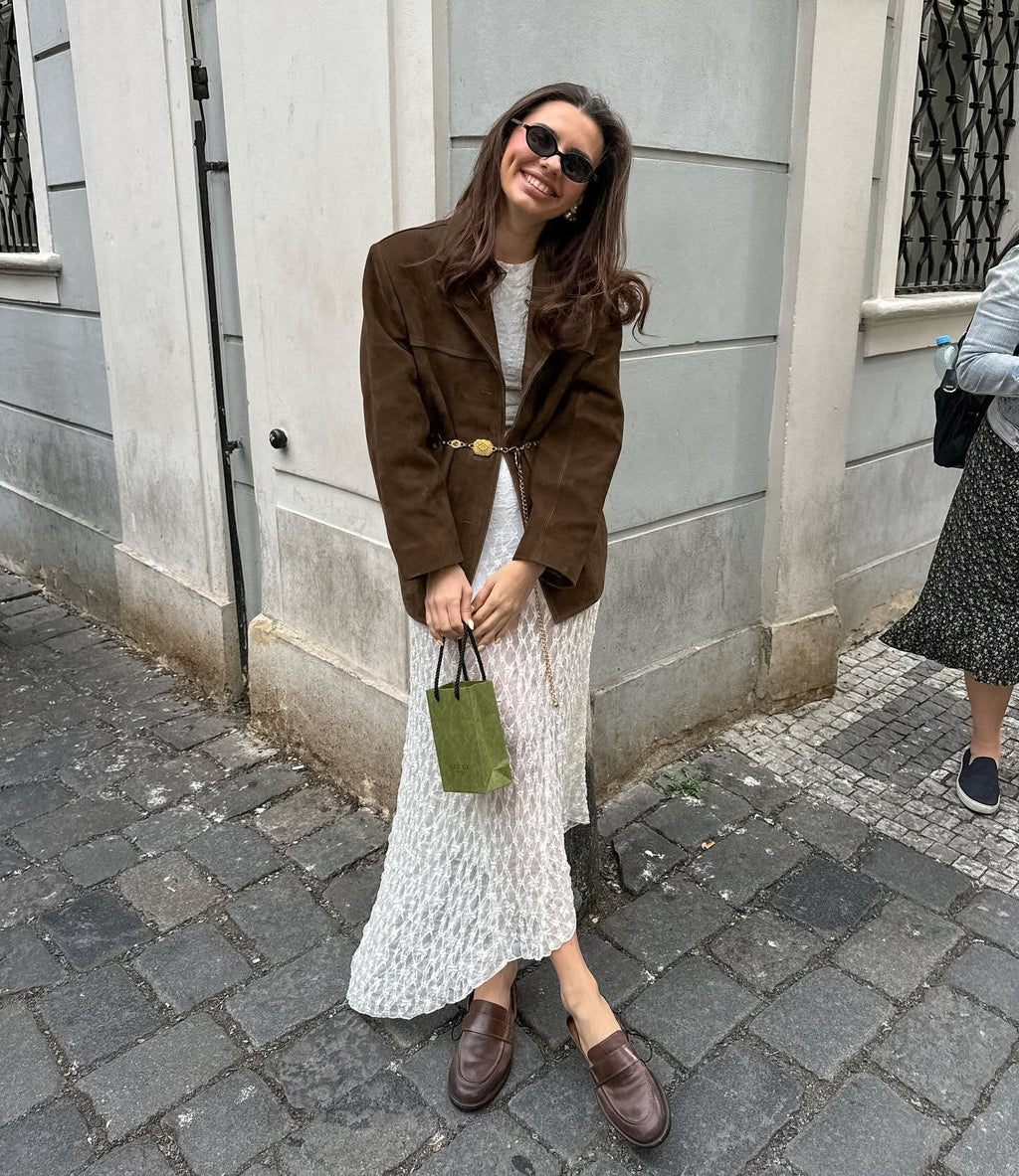 Lose Wildlederjacke mit Retro-Samtaufschlägen - Loise