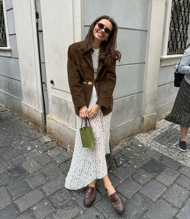 Veste ample en daim avec revers en velours rétro - Loise