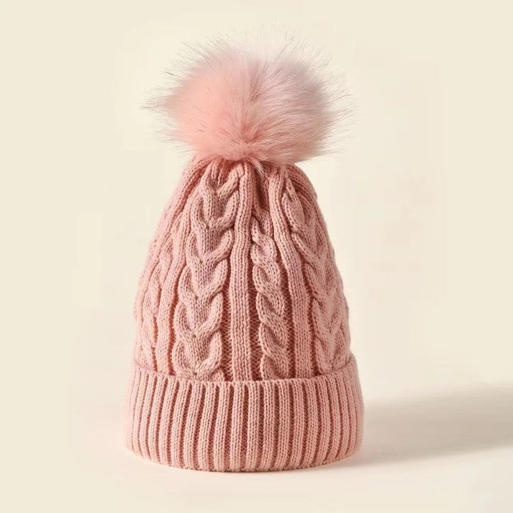 Damenstrickmütze mit Fleecefutter und Bommel - Sauly