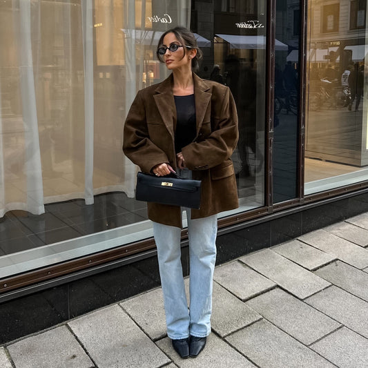 Lose Wildlederjacke mit Retro-Samtaufschlägen - Loise