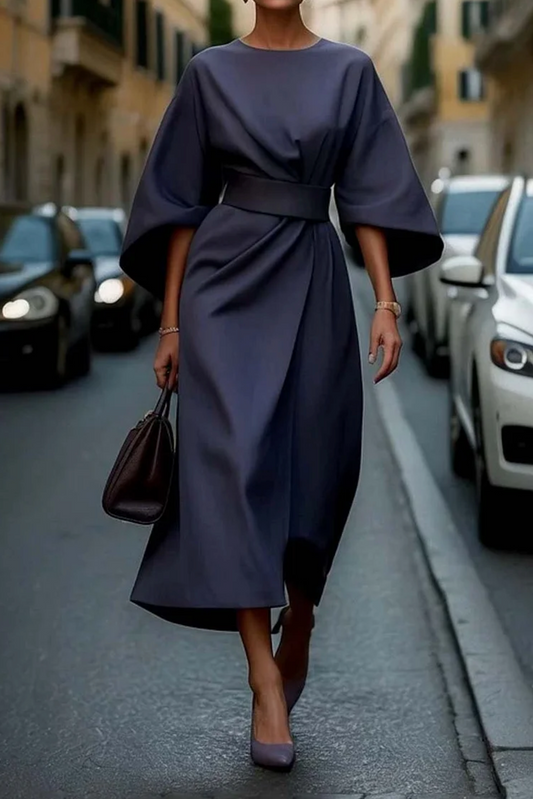 Robe Sofia - Élégance intemporelle avec manches lanternes et ceinture