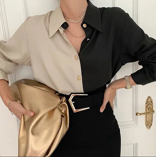 Charlotte Blouse Vintage à manches longues Femme - Bicolore et élégante