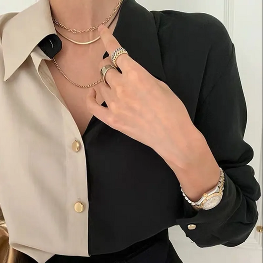 Charlotte Blouse Vintage à manches longues Femme - Bicolore et élégante