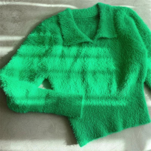 Lore - Plüschpullover mit Kragen und langen Ärmeln