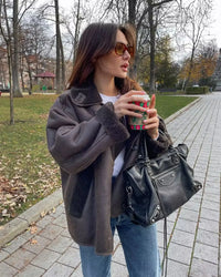 Veste Chaude en PU avec Poches pour Femme