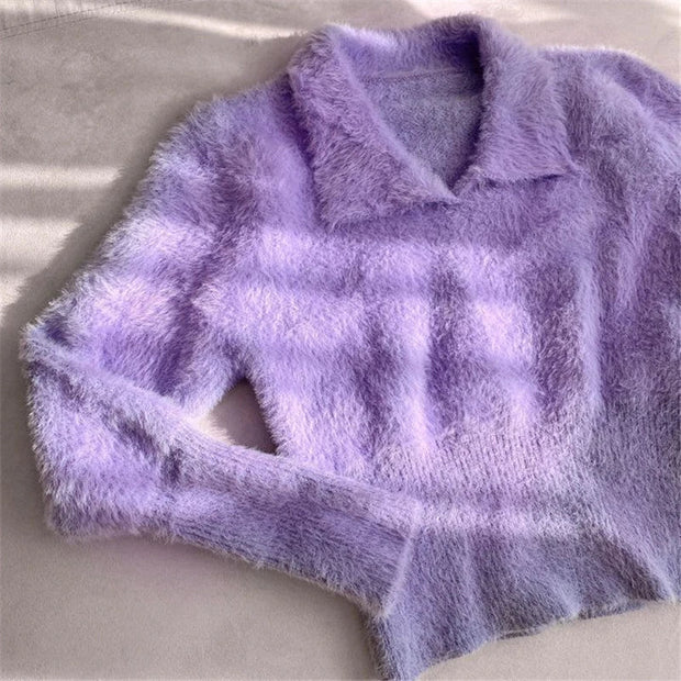 Lore - Plüschpullover mit Kragen und langen Ärmeln