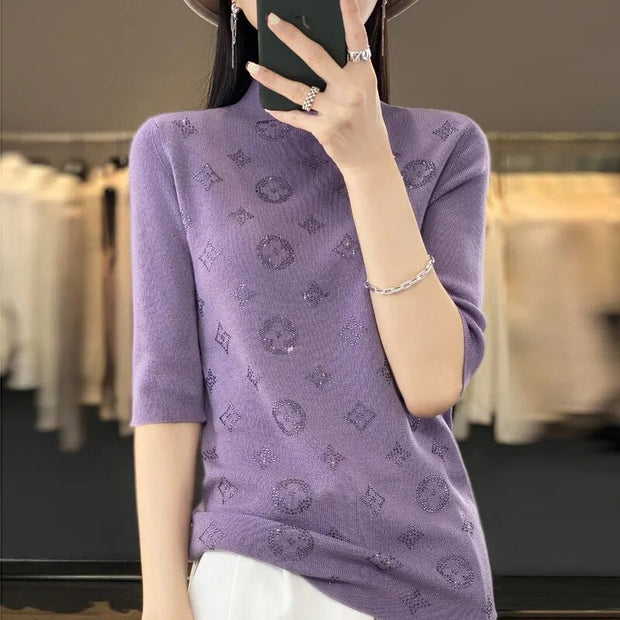 Pull à manches mi-hautes et col mi-haut pour femmes
