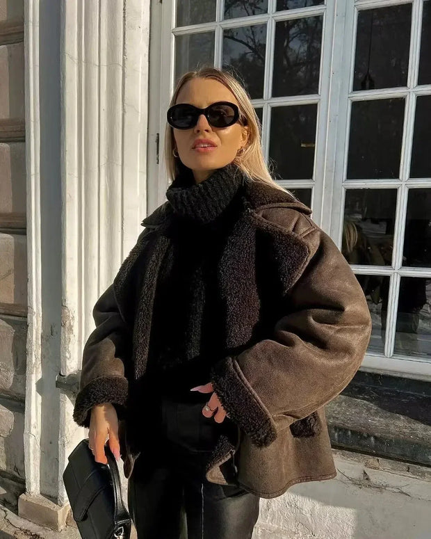 Veste Chaude en PU avec Poches pour Femme