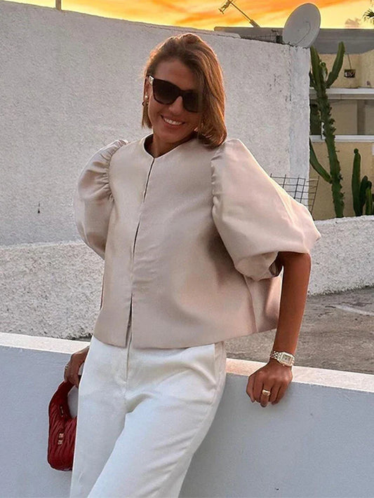 Mona - Chemise élégante pour femme à manches courtes bouffantes
