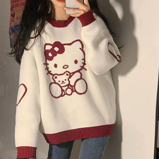 Pull à col rond Hello Kitty pour femme