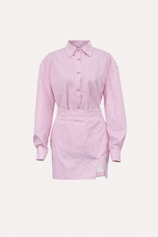 Ensemble chemise et jupe à rayures de style urbain pour femmes - Ximena