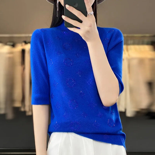 Pull à manches mi-hautes et col mi-haut pour femmes
