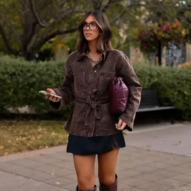Elsie - Veste en Jean Imprimé Léopard