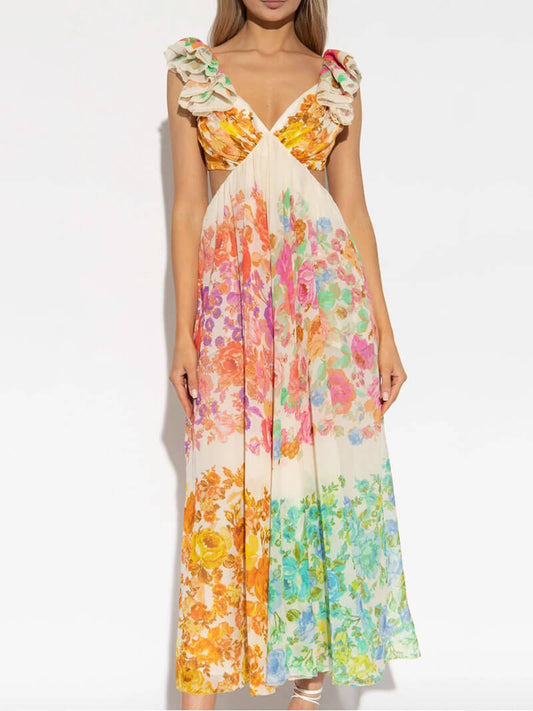 Robe longue bohème à imprimé multicolore pour femme - Rhoswen