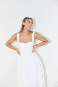 Melody - Nouvelle robe bustier longueur midi, simple et ajustée