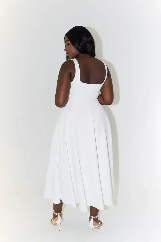 Melody - Nouvelle robe bustier longueur midi, simple et ajustée