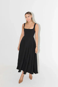 Melody - Nouvelle robe bustier longueur midi, simple et ajustée